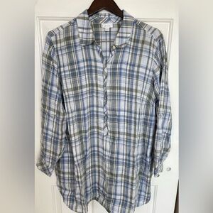 J Jill Women’s XL Plaid Linen Shirt Extra‎ Large Long Sleeve